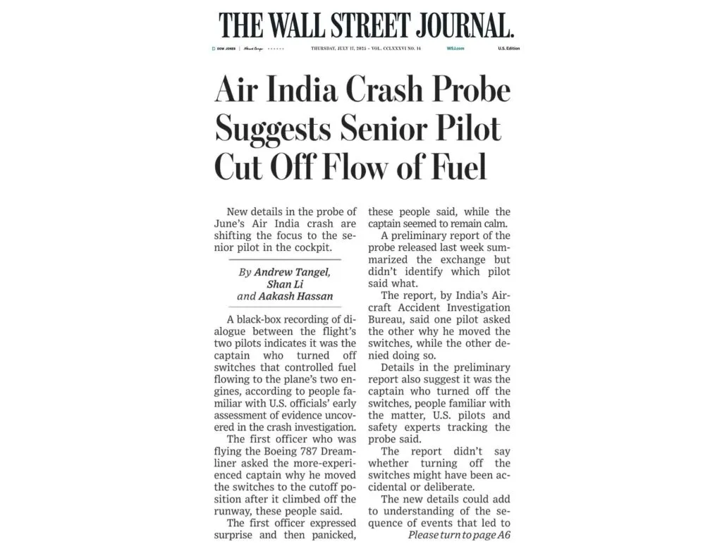 Claim that the pilot turned off the fuel switch