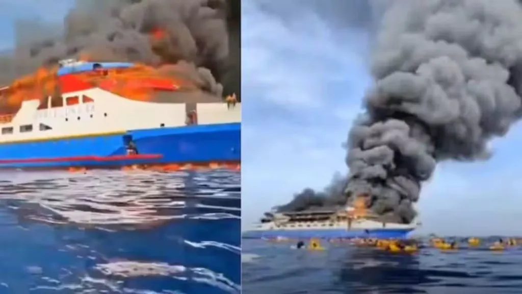 Passenger ship catches fire at sea