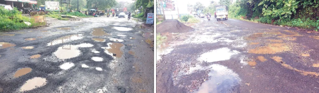 एकीकडे खडीची मलमपट्टी, दुसरीकडे कानाडोळा On one hand, a token patch-up with gravel; on the other, a blind eye