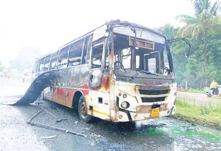 Shivshahi bus catches fire on the highway