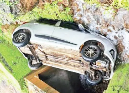 A tourist vehicle overturned in Ambenali Ghat