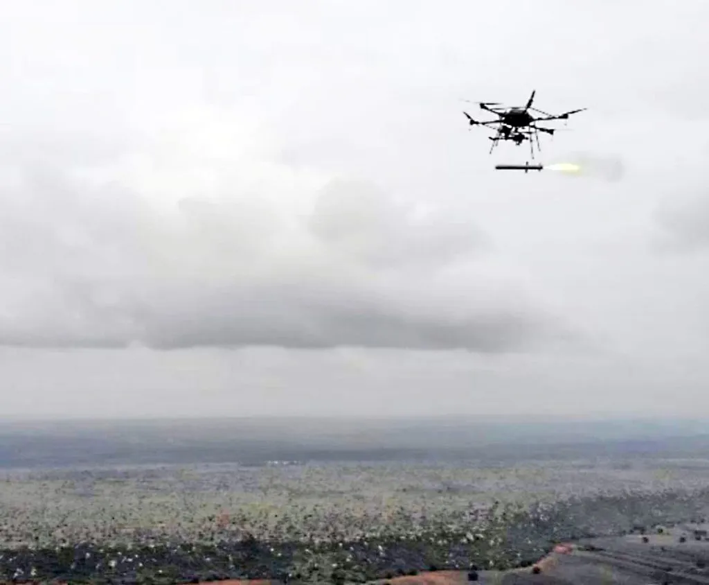 Testing of a missile that can be fired from a drone