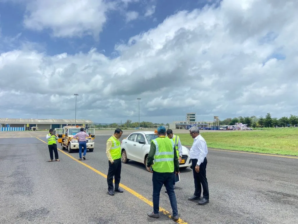 Airport runway inspection by officials