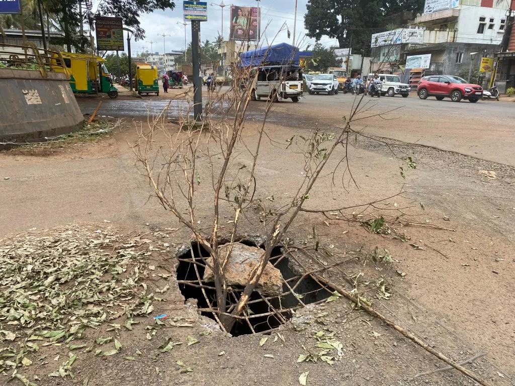 Large pothole on the road near the foundry cluster