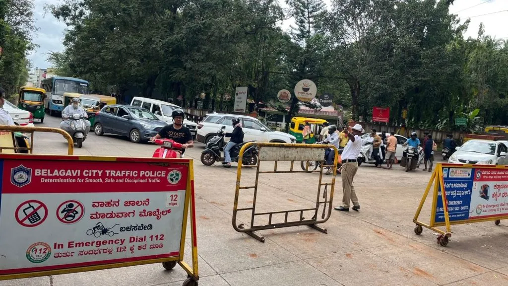 Traffic congestion in the city due to barricades placed at various places