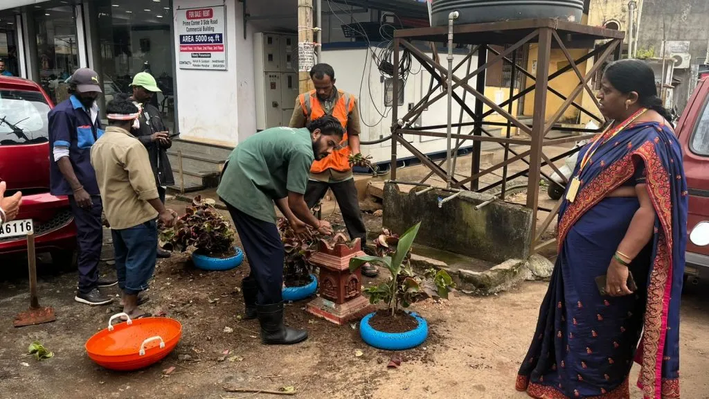 Ornamental trees, basil plants in the black spot area of ​​Narvekar Street