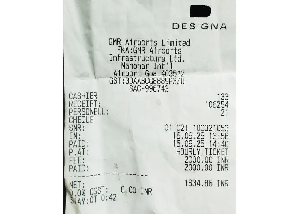 Parking fee robbery at Goa International Airport