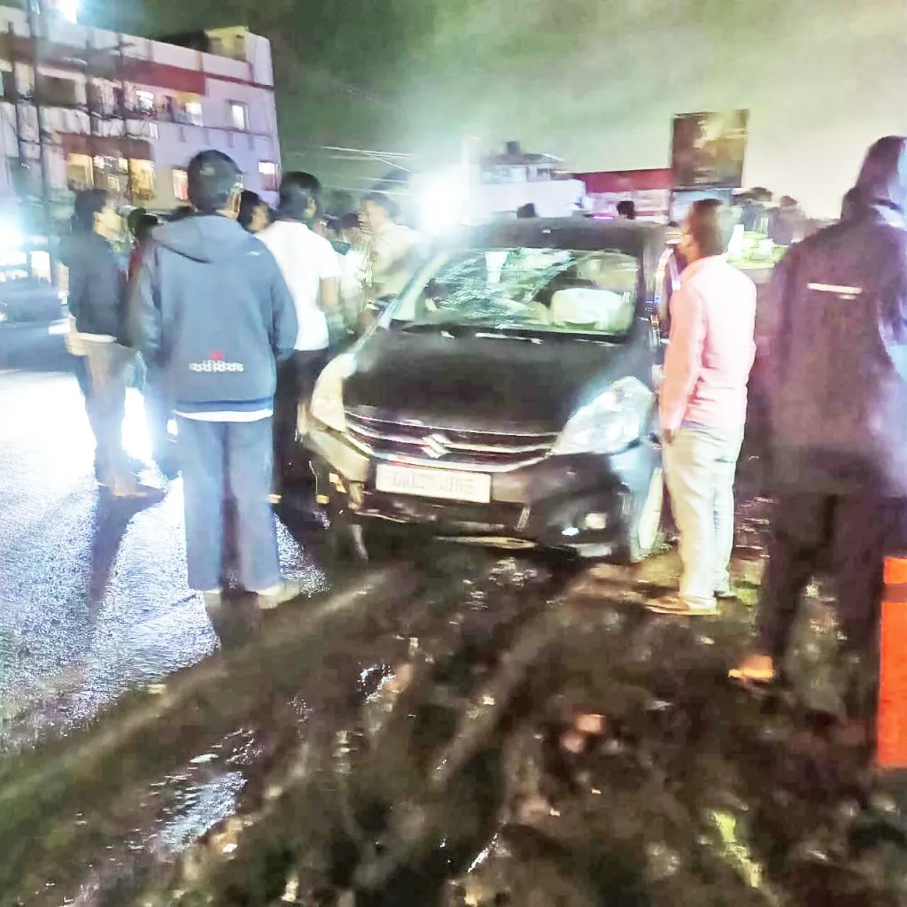 Car accident after hitting divider at Hunchenhatti Cross