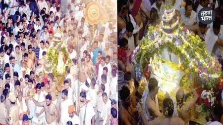 Ambabai Temple Kolhapur: पहिल्याच माळेला मंदिरात गर्दी, 1 लाखावर भाविकांनी घेतले दर्शन Devotees temple's Kaasav Chowk glimpse Ambabai's face darshan