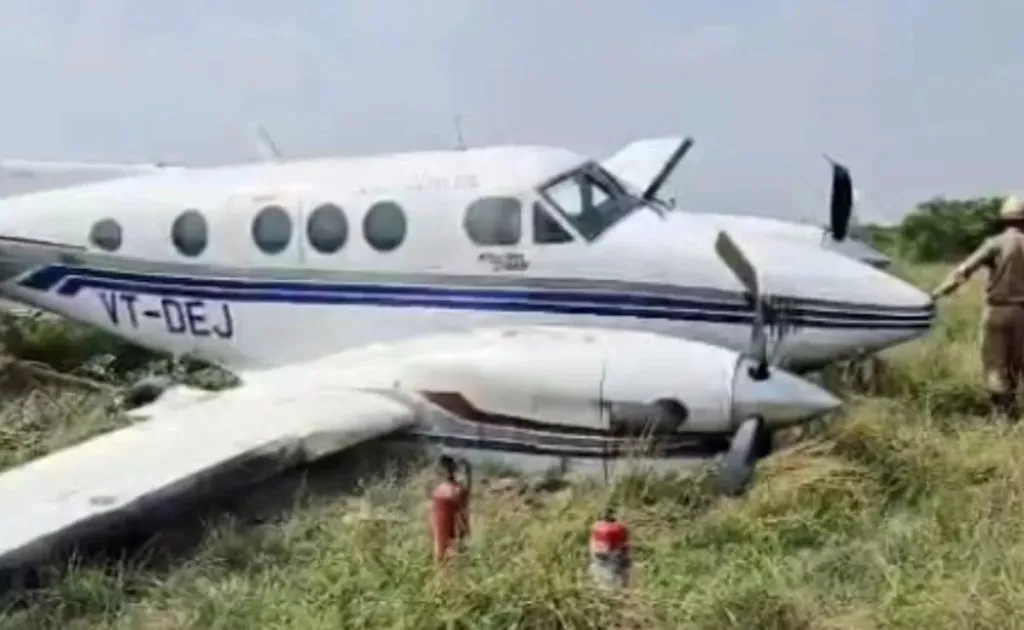 The plane skidded off the runway during takeoff.