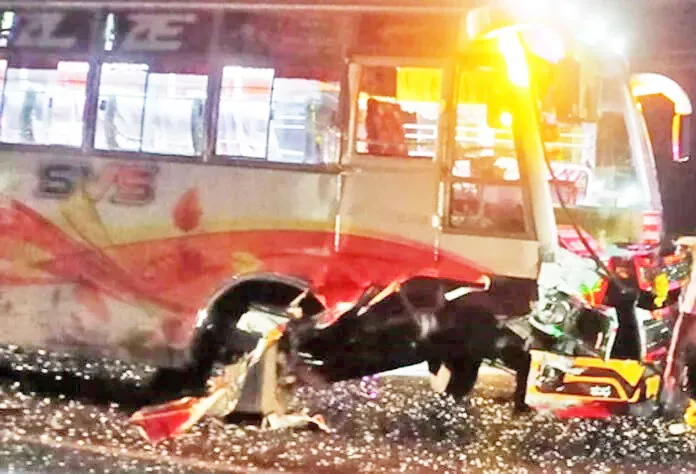 Three killed in private bus-car accident