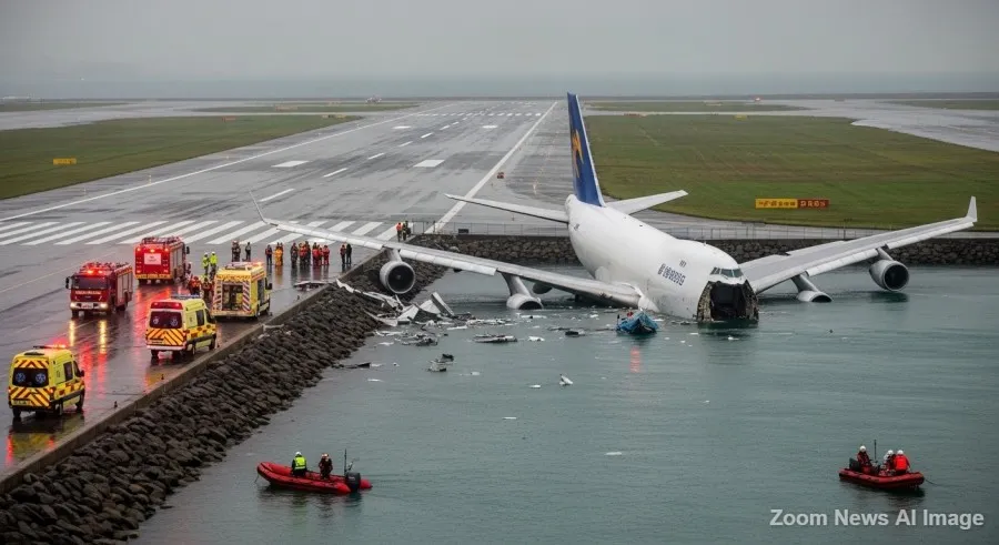 हाँगकाँगमध्ये लँडिंगदरम्यान समुद्रात कोसळले कार्गो विमान Cargo plane crashes into sea while landing in Hong Kong