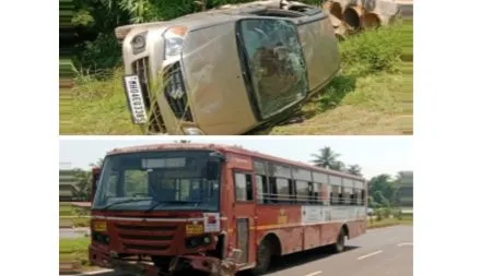 एसटी बसची कारला मागून जोराची धडक