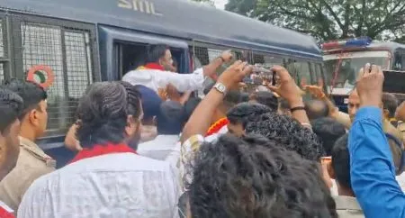 Kannada haters trying to enter the ferry stopped