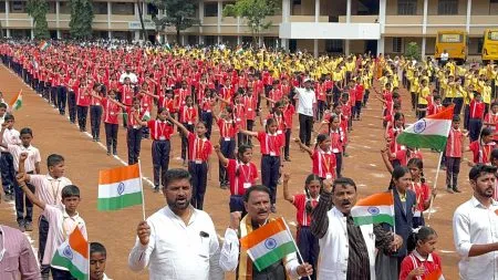 Collectively chanting 'Vande Mataram' at Gomatesh University