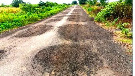 Solapur : व्होळे ते वरवडे रस्त्याचे काम निकृष्ट दर्जाचे ; ठेकेदारांवर कारवाईची मागणी The asphalt on the road in Vole village was torn up in three months!